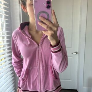 Studio Works Pink and Burgundy Velour Zip Hoodie